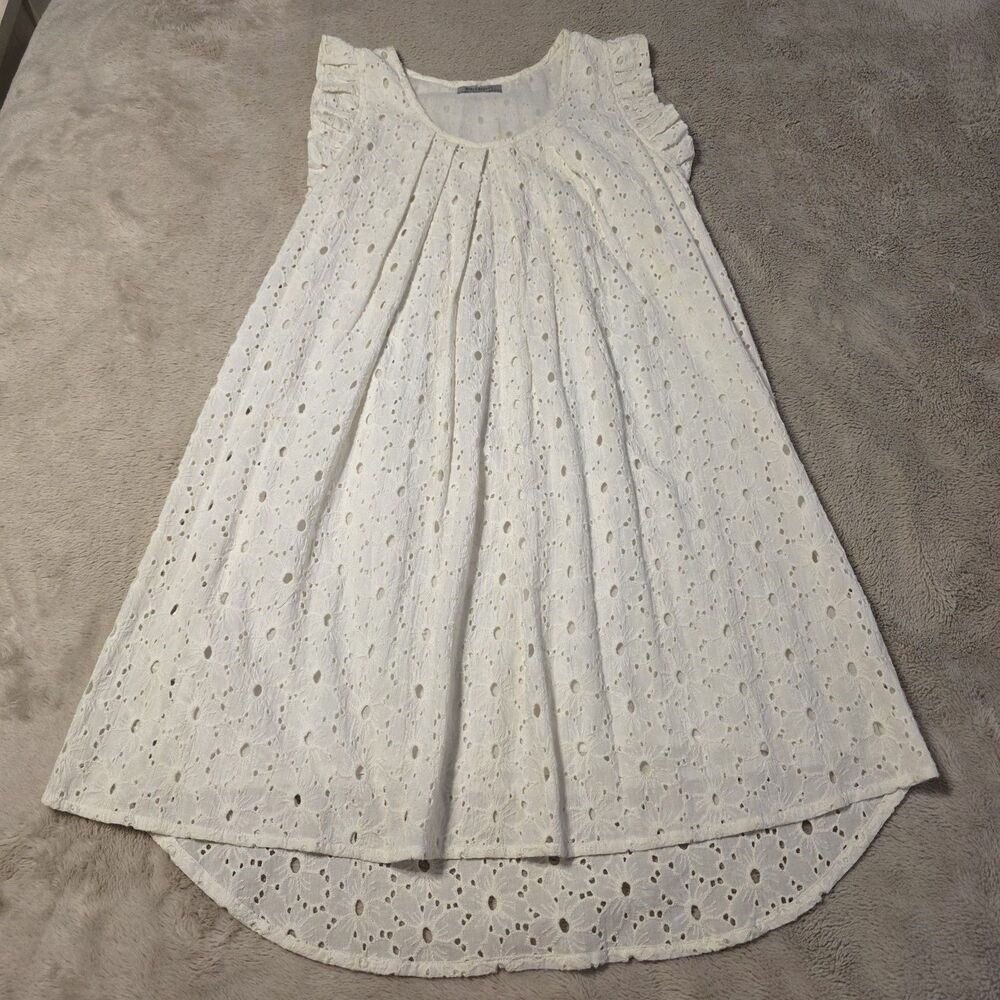 World Market White Eyelet Dress Large XL Flutter Sleeve Country Cowgirl Cotton